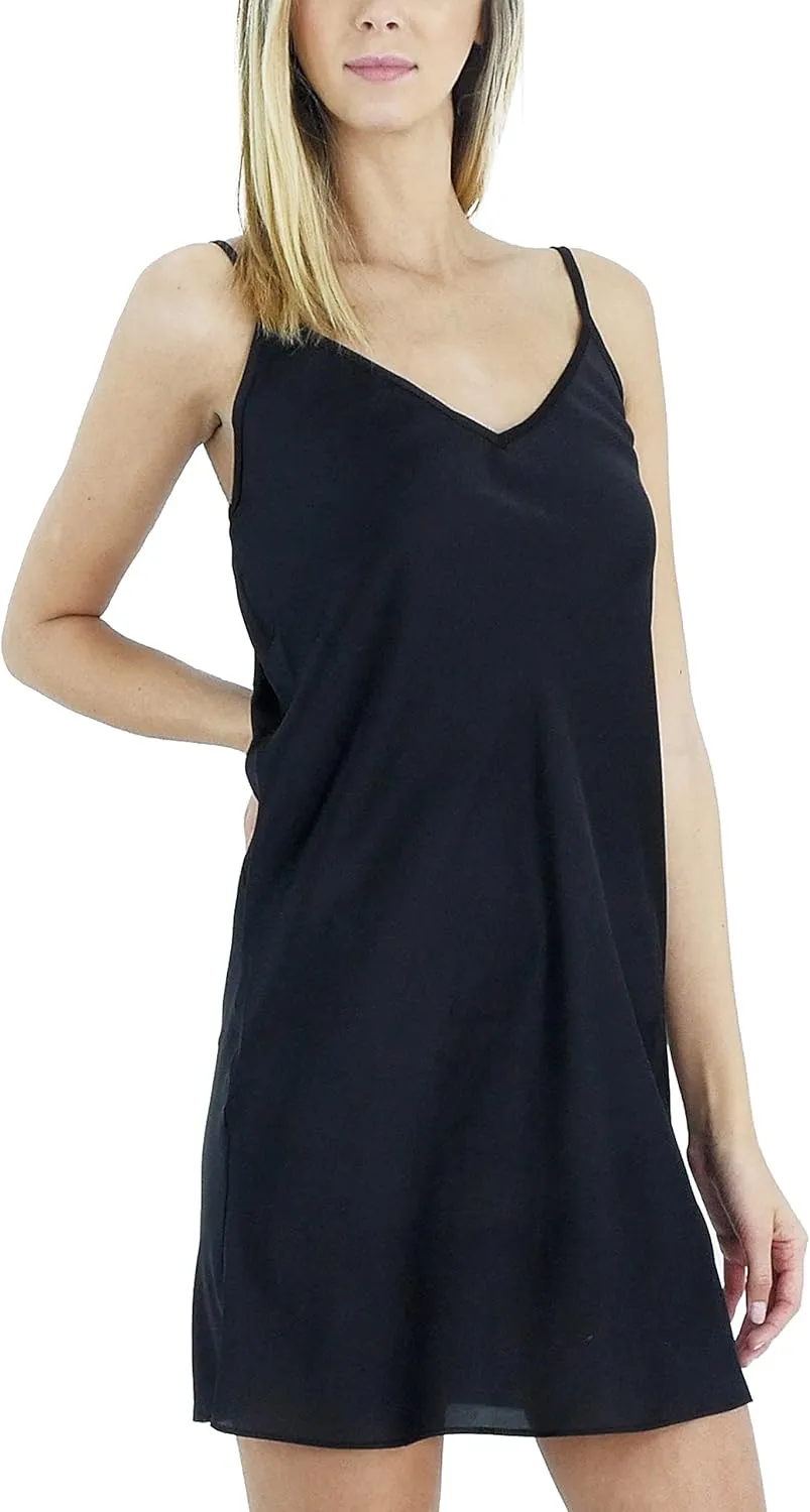 MELODY Women V neck bias cut satin camisole full slip dress