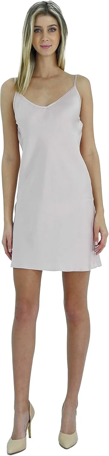 MELODY Women V neck bias cut satin camisole full slip dress