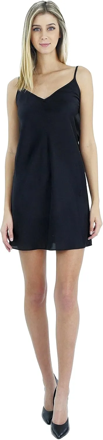 MELODY Women V neck bias cut satin camisole full slip dress