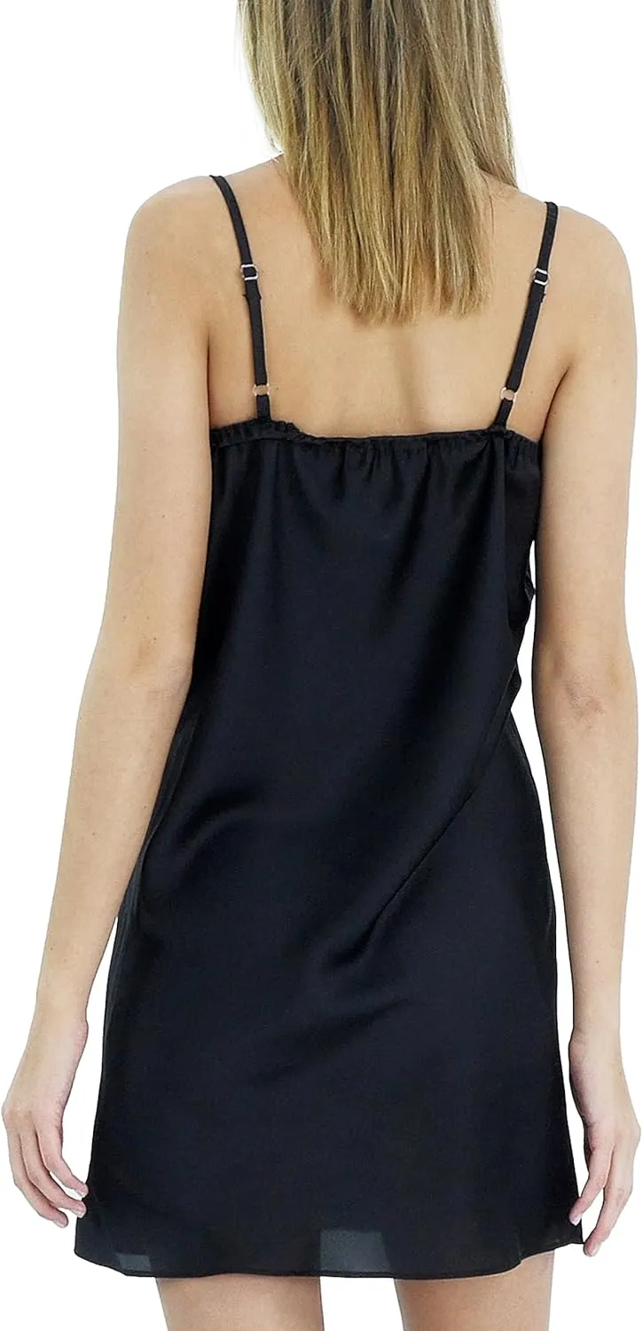 MELODY Women V neck bias cut satin camisole full slip dress