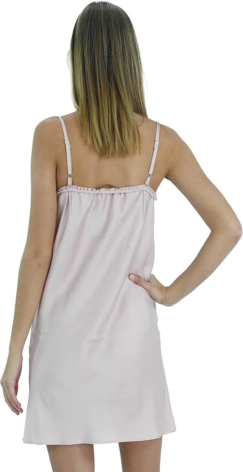 MELODY Women V neck bias cut satin camisole full slip dress