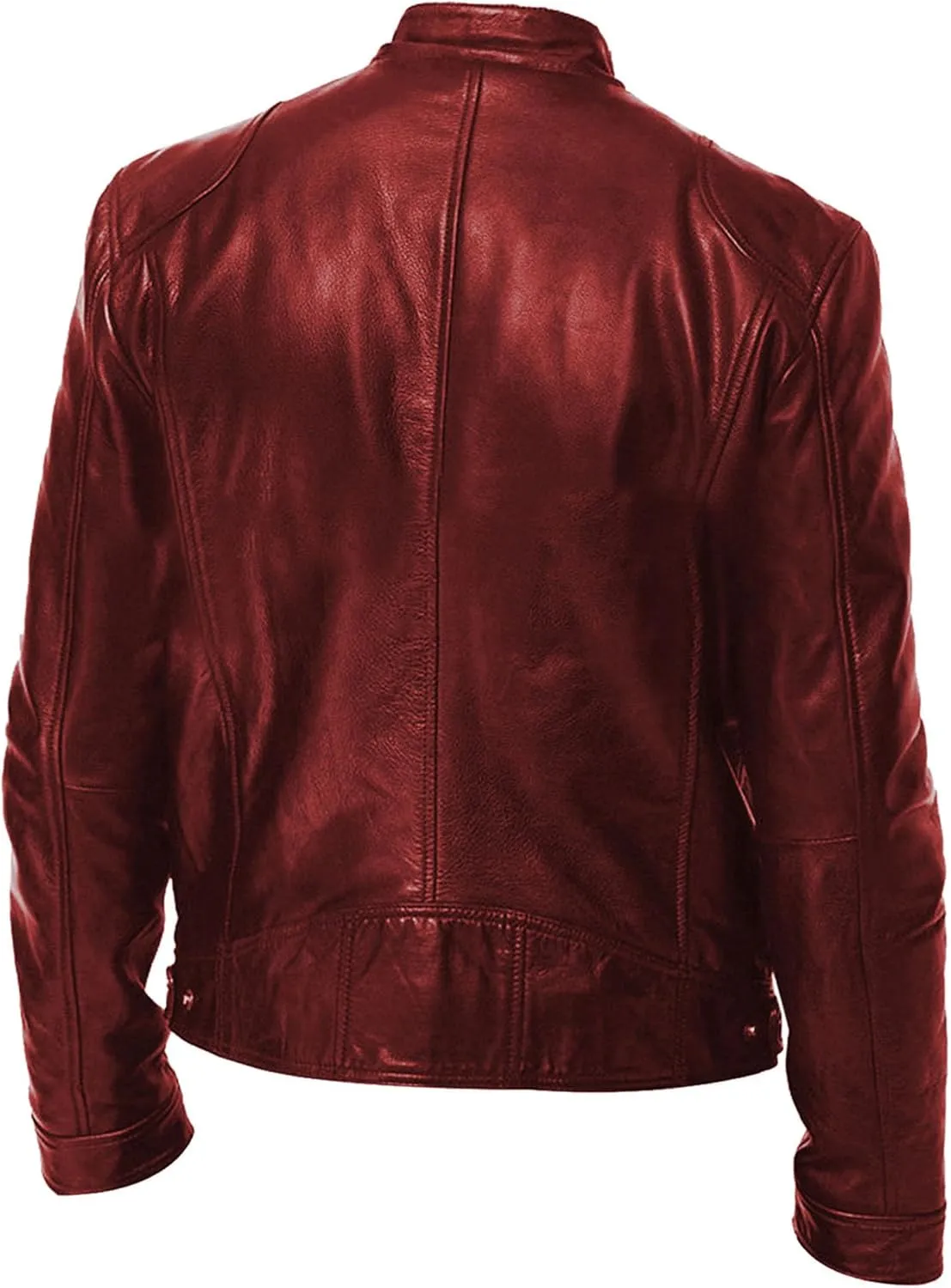 Men Faux Leather Zip Up Jacket Stand Collar Leather Motorcycle Jacket Lightweight Bomber Outwear PU Coat