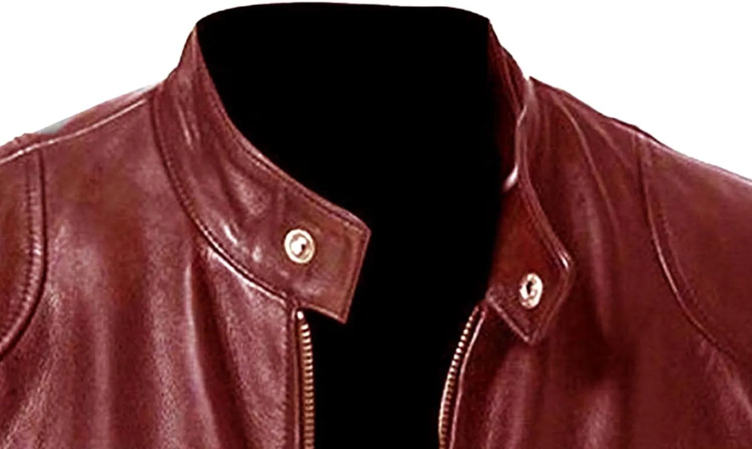 Men Faux Leather Zip Up Jacket Stand Collar Leather Motorcycle Jacket Lightweight Bomber Outwear PU Coat