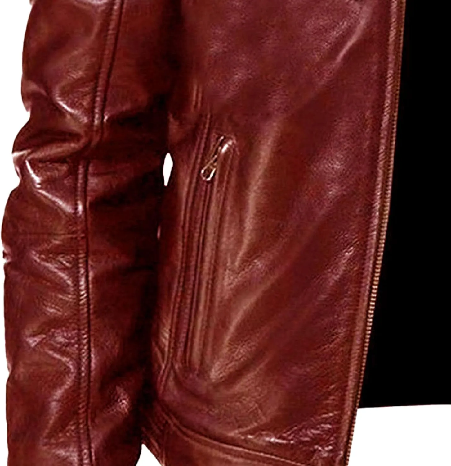 Men Faux Leather Zip Up Jacket Stand Collar Leather Motorcycle Jacket Lightweight Bomber Outwear PU Coat
