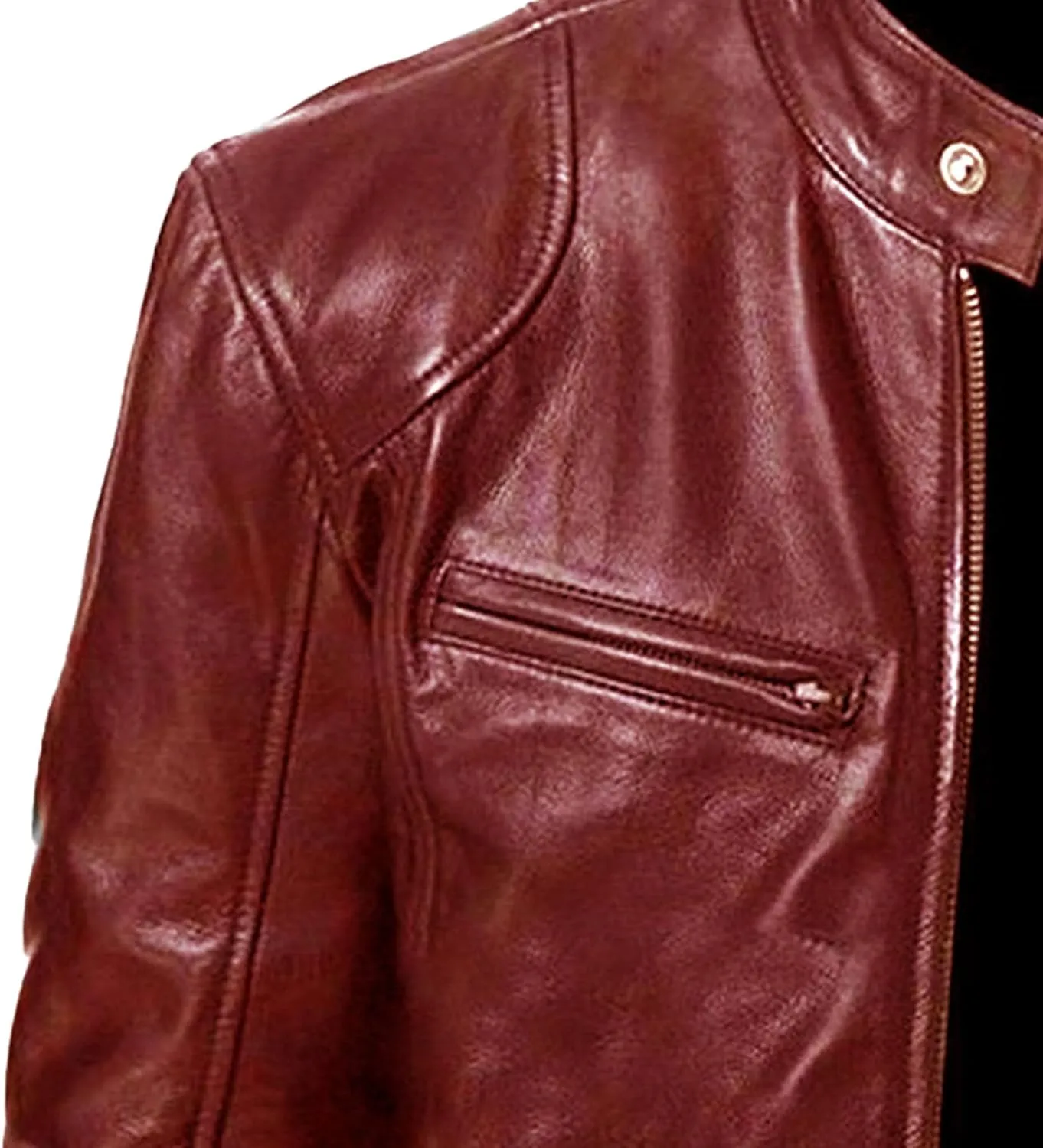 Men Faux Leather Zip Up Jacket Stand Collar Leather Motorcycle Jacket Lightweight Bomber Outwear PU Coat