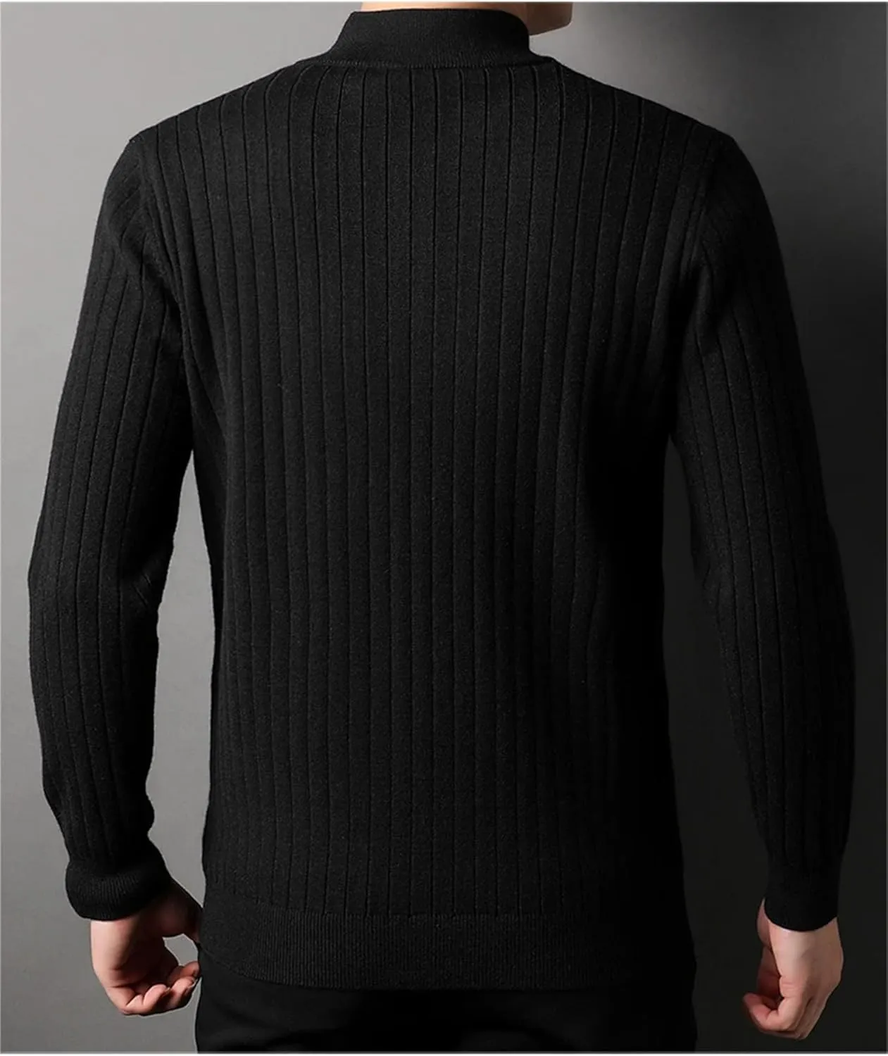 Men Sports Stylish Mock Neck Zipper Knit Jackets Long Sleeve Knitwear Cardigan
