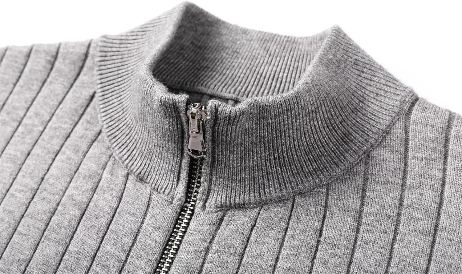 Men Sports Stylish Mock Neck Zipper Knit Jackets Long Sleeve Knitwear Cardigan