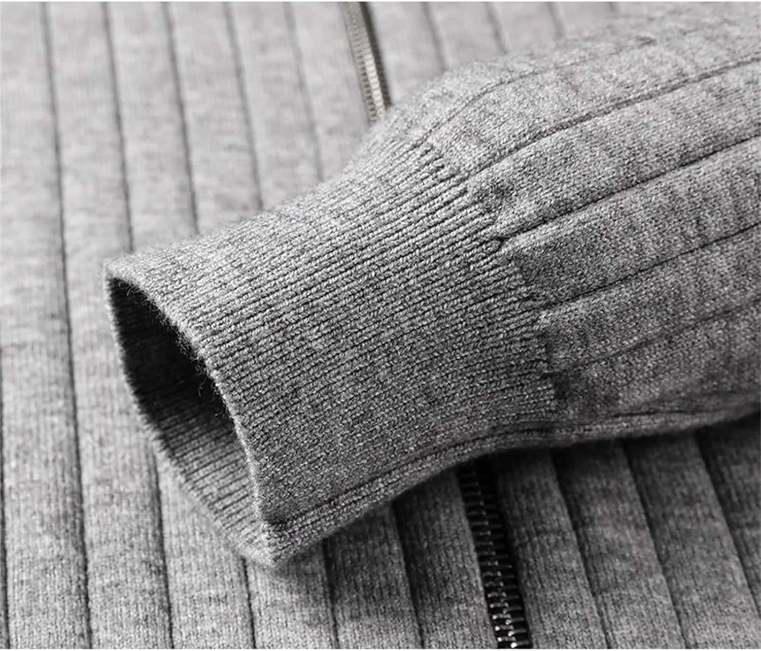 Men Sports Stylish Mock Neck Zipper Knit Jackets Long Sleeve Knitwear Cardigan