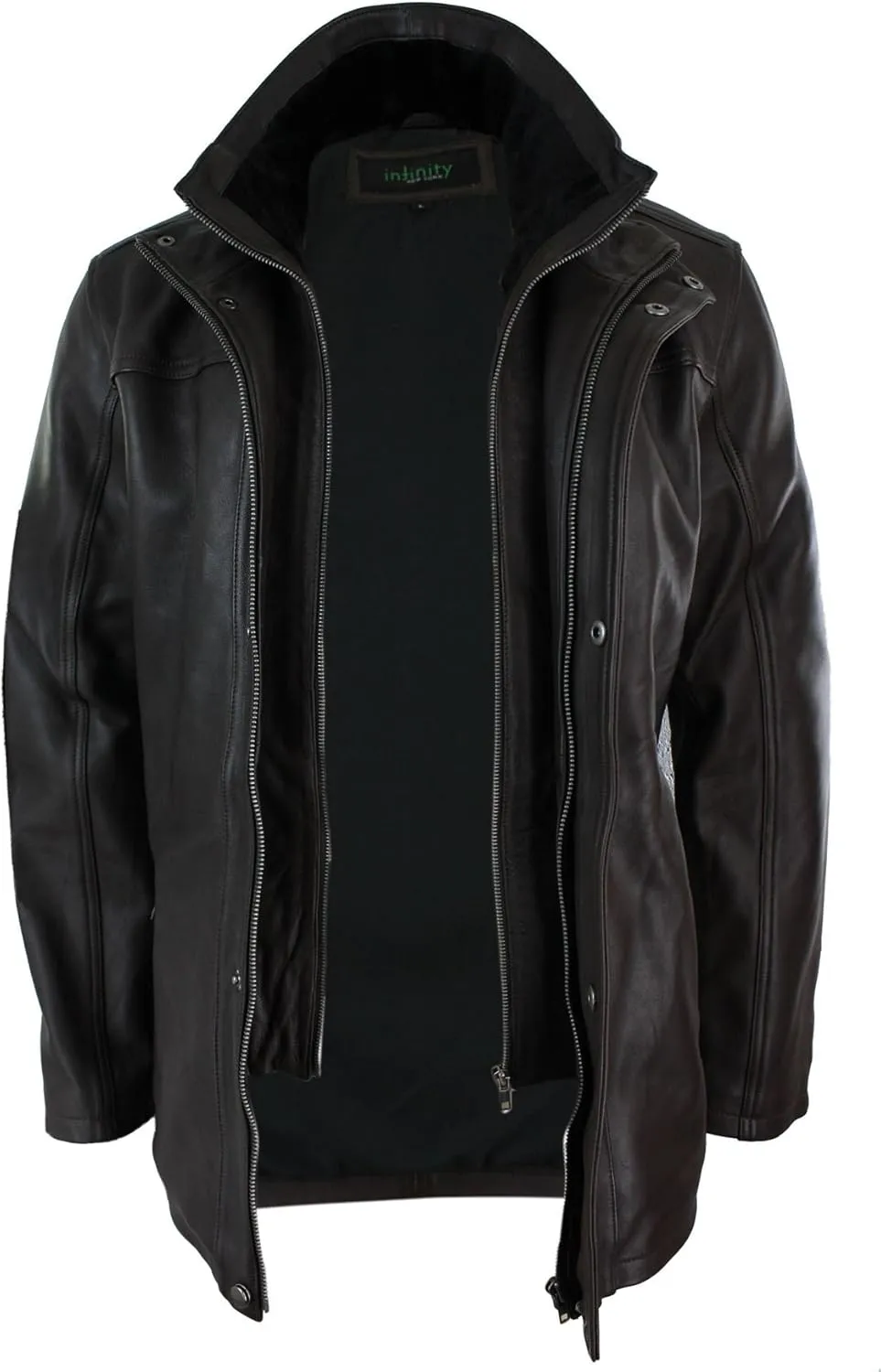 Mens 3/4 Real Leather Safari Jacket Overcoat Removable Double Zip Black Brown