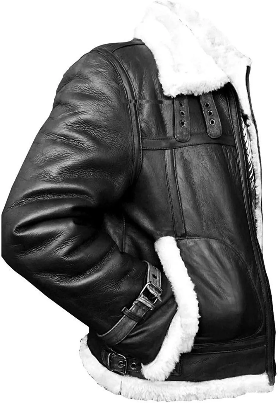 Men's B3 Bomber Aviator Jacket - Winter Faux Shearling Real Sheepskin Leather Jackets for Men, Black/Brown