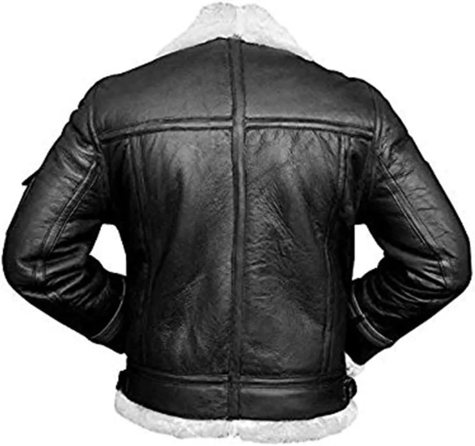 Men's B3 Bomber Aviator Jacket - Winter Faux Shearling Real Sheepskin Leather Jackets for Men, Black/Brown