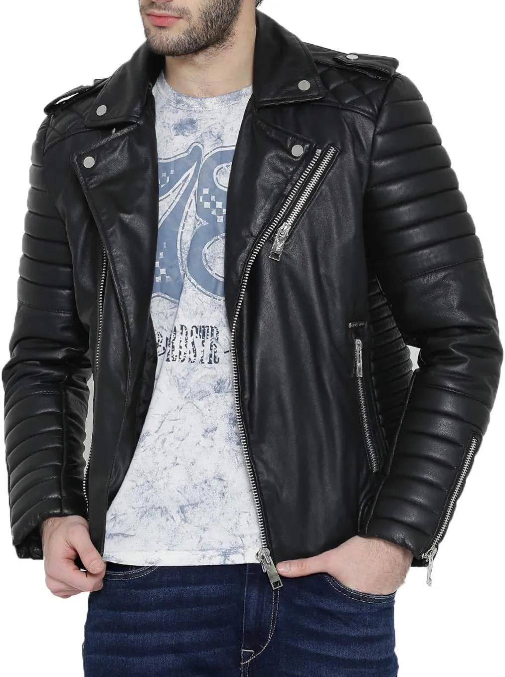Men's Black & BROWN Genuine Lambskin Leather Biker Jacket VINTAGE REAL MOTORCYCLE JACKETS FOR MEN
