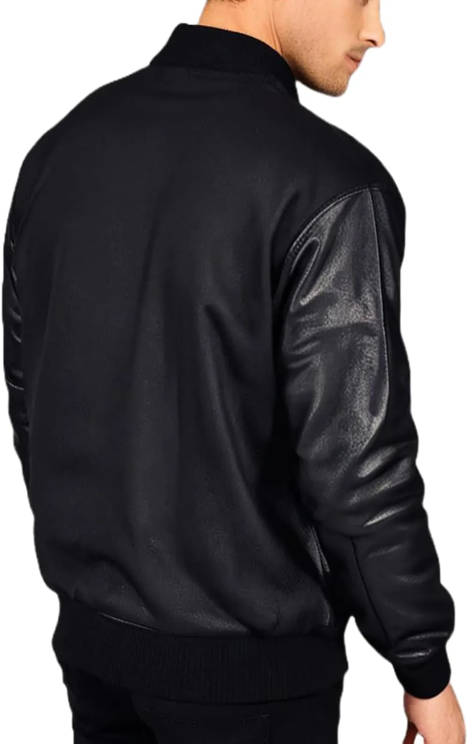 Mens Black Leather Letterman Varsity Collage Baseball Jacket - High School Jacket