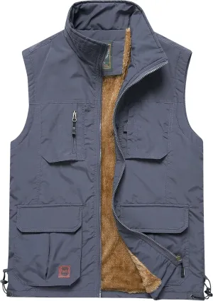 Men's Casual Lightweight Vest Fleece Lined Windproof Warm Sleeveless Jacket