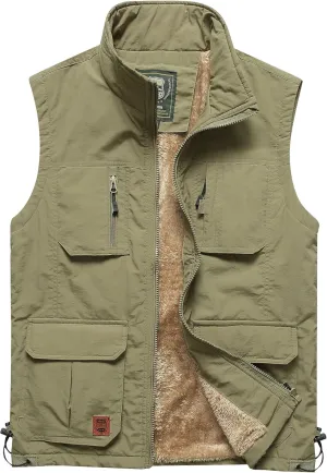 Men's Casual Lightweight Vest Fleece Lined Windproof Warm Sleeveless Jacket