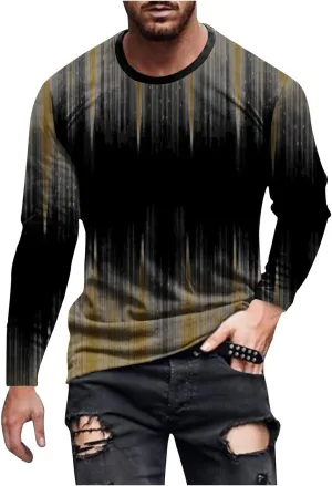Men's Casual Round Neck Long Sleeve Pullover Printed T-Shirt Blouse Tops, 2024 Tall and Big Mens Tops Fall Trendy