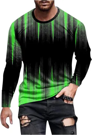 Men's Casual Round Neck Long Sleeve Pullover Printed T-Shirt Blouse Tops, 2024 Tall and Big Mens Tops Fall Trendy