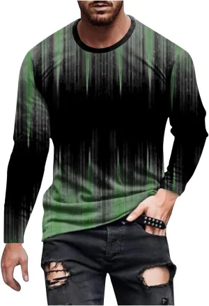 Men's Casual Round Neck Long Sleeve Pullover Printed T-Shirt Blouse Tops, 2024 Tall and Big Mens Tops Fall Trendy