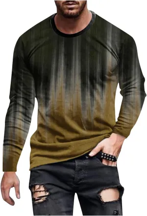 Men's Casual Round Neck Long Sleeve Pullover Printed T-Shirt Blouse Tops, 2024 Tall and Big Mens Tops Fall Trendy