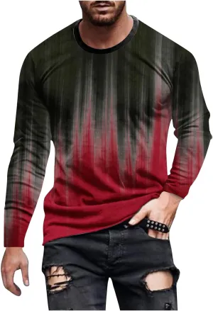 Men's Casual Round Neck Long Sleeve Pullover Printed T-Shirt Blouse Tops, 2024 Tall and Big Mens Tops Fall Trendy