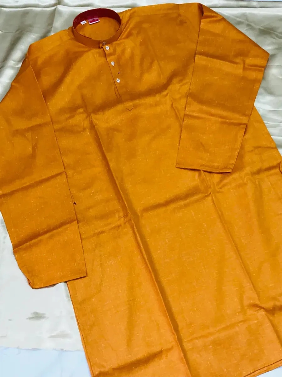 Men's Ethnic Long Kurta With Pajama Set - Mustard Yellow