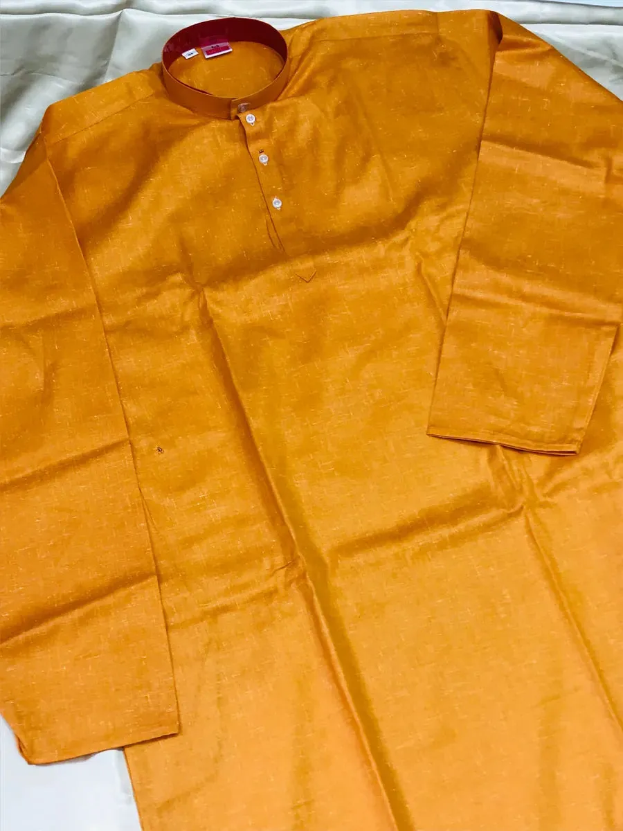 Men's Ethnic Long Kurta With Pajama Set - Mustard Yellow