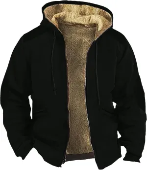 Mens Fleece Jacket,Winter Sherpa Lined Jackets For Men Hoodie Big And Tall Full Zip Up Coats Outdoor Work Coat M-7Xl