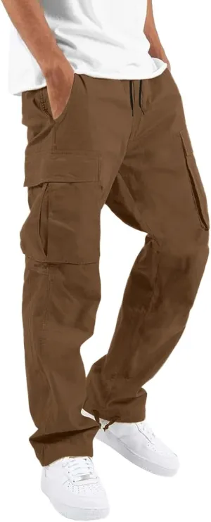 Mens Lightweight Cargo Sweatpants Baggy Loose Fit Drawstring Elastic Waist Athletic Joggers Pocket Hiking Sweatpants