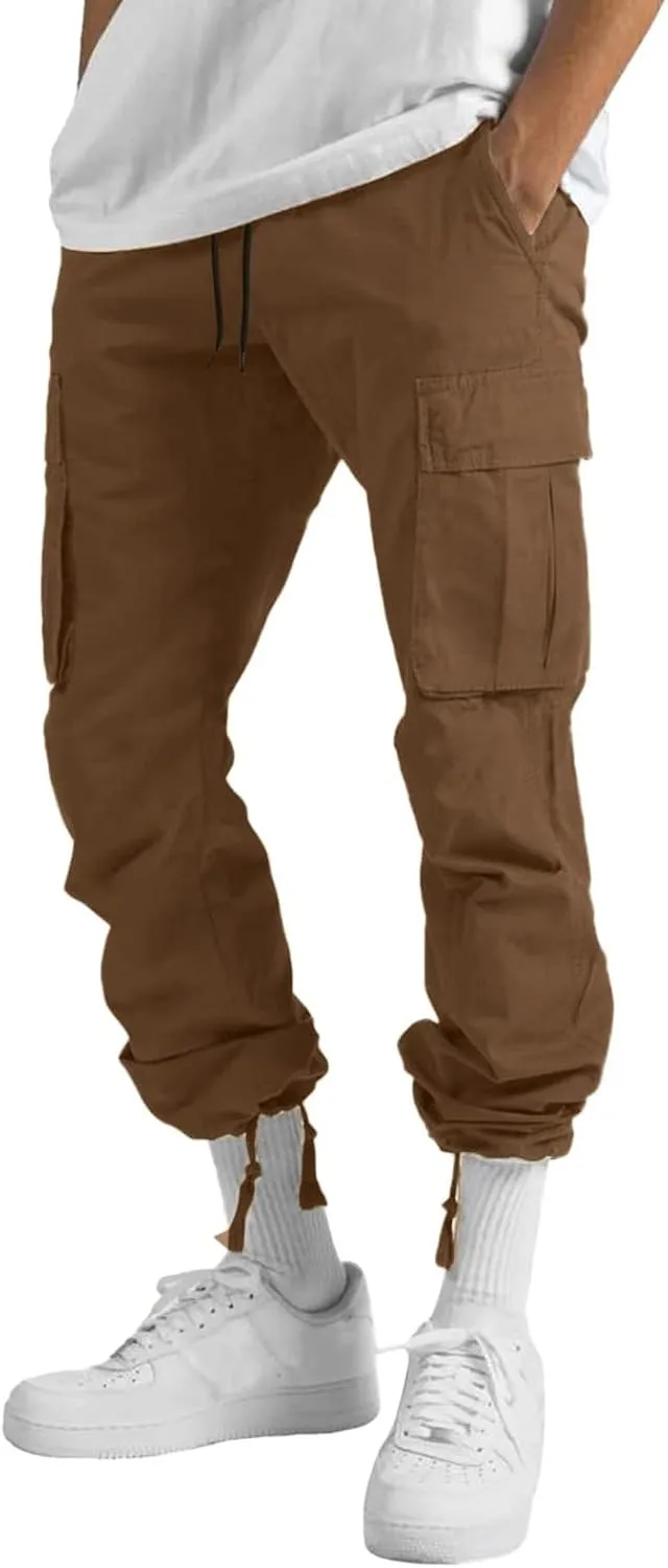 Mens Lightweight Cargo Sweatpants Baggy Loose Fit Drawstring Elastic Waist Athletic Joggers Pocket Hiking Sweatpants