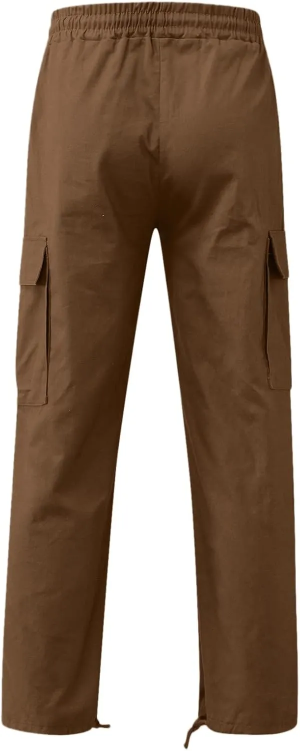 Mens Lightweight Cargo Sweatpants Baggy Loose Fit Drawstring Elastic Waist Athletic Joggers Pocket Hiking Sweatpants
