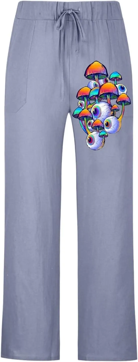 Mens Linen Drawstring Pants Elastic Waist Lightweight Trouser Casual Yoga Summer Beach Pant