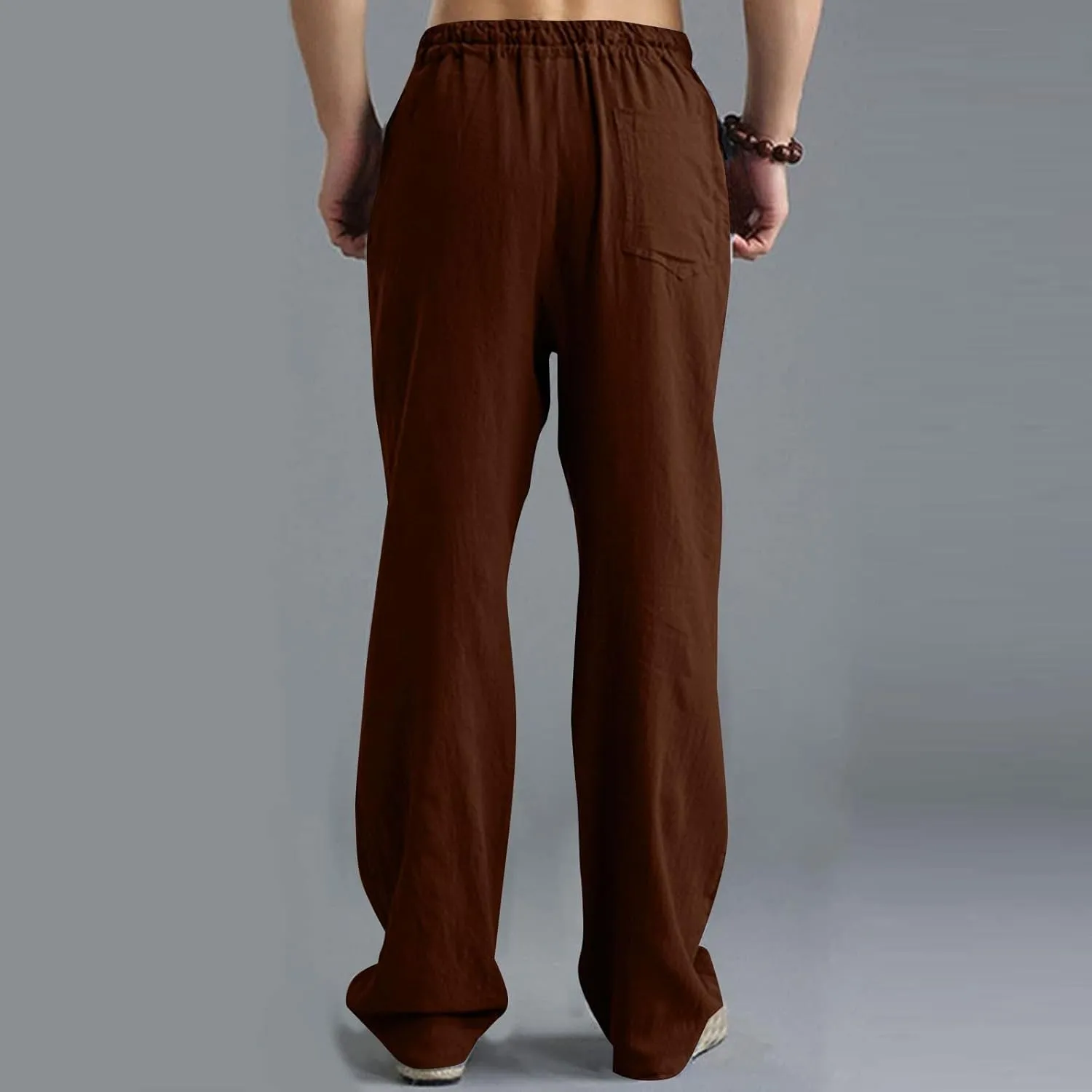 Mens Linen Pants Big and Tall Summer Elastic Waist Drawstring Beach Athletic Pants for Workout, Jogging, Running