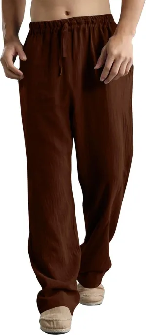 Mens Linen Pants Big and Tall Summer Elastic Waist Drawstring Beach Athletic Pants for Workout, Jogging, Running