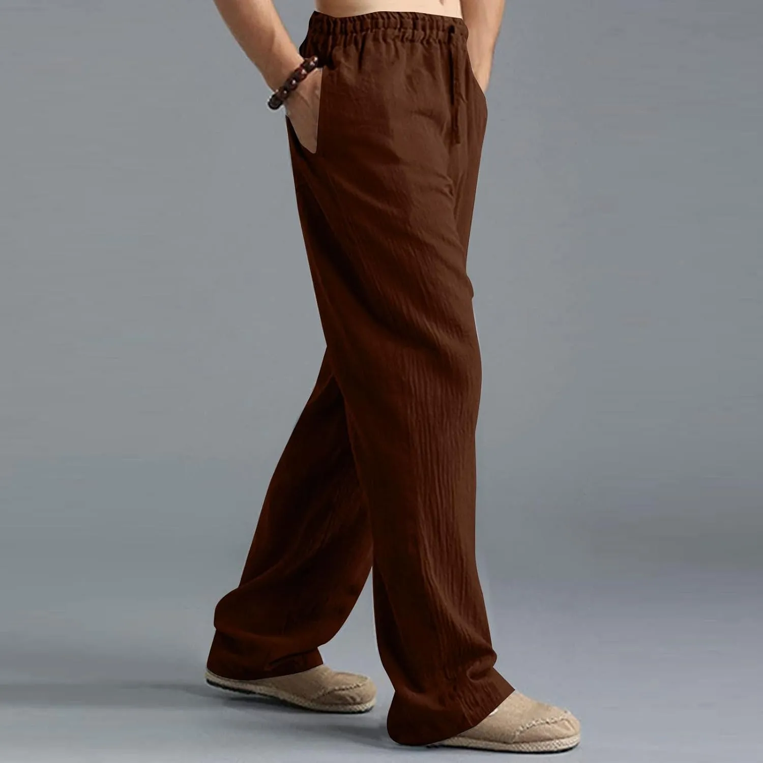 Mens Linen Pants Big and Tall Summer Elastic Waist Drawstring Beach Athletic Pants for Workout, Jogging, Running