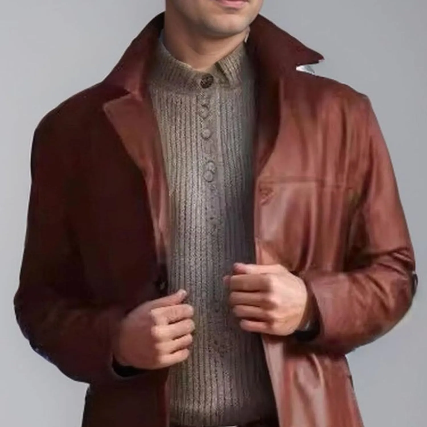 Mens Long Leather Trench Coat Full Length Motorcycle Leather Jakcet Fashion Slim Fit Punk Jacket Overcoat