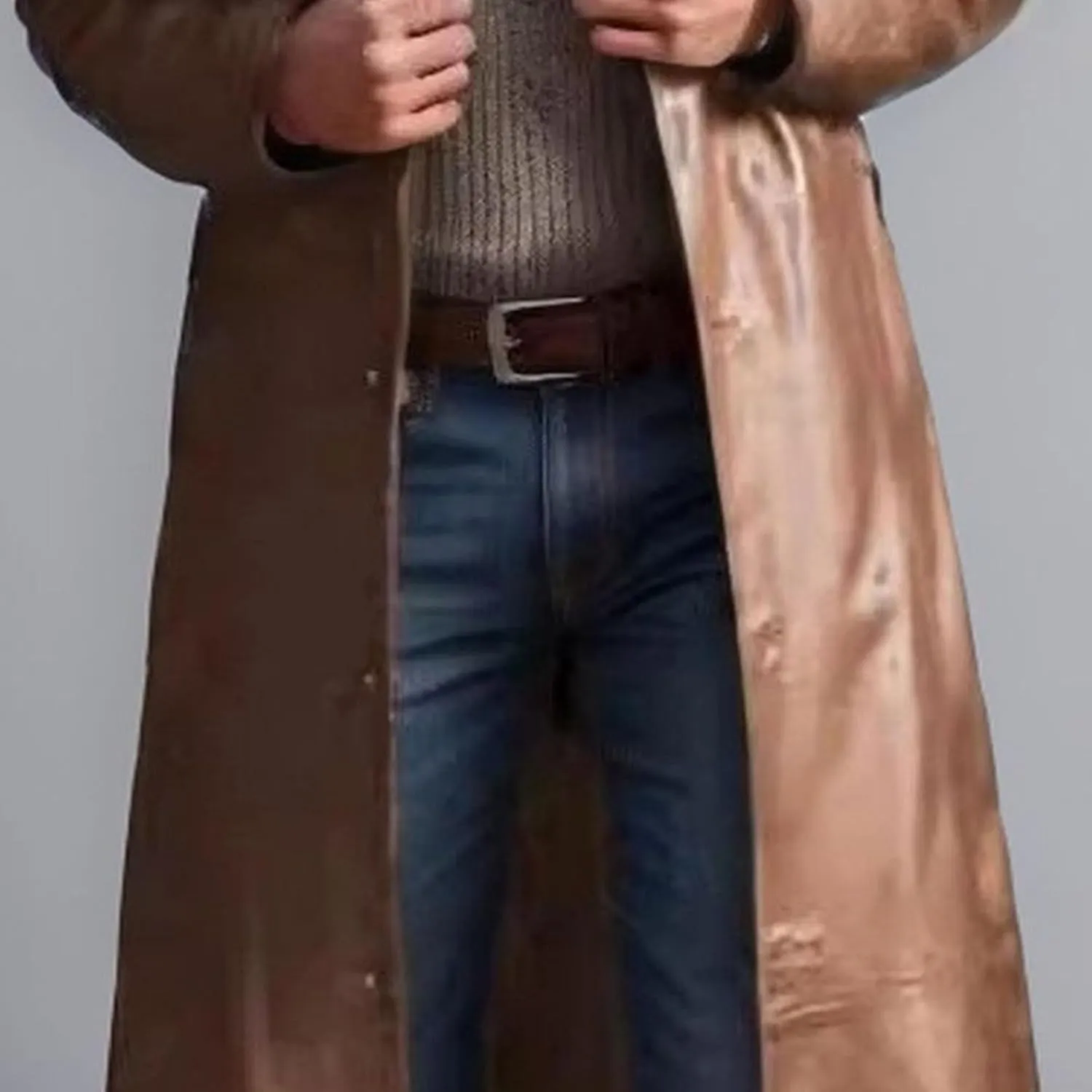 Mens Long Leather Trench Coat Full Length Motorcycle Leather Jakcet Fashion Slim Fit Punk Jacket Overcoat