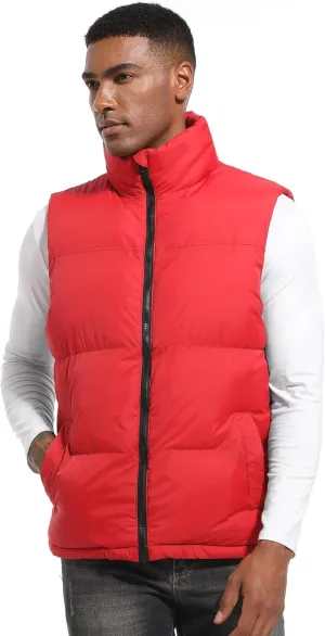 Mens Puffer Vest Winter Warm Puffy Vest Jacket for Men Stand Collar Sleeveless Coat with Pockets Casual Outwear