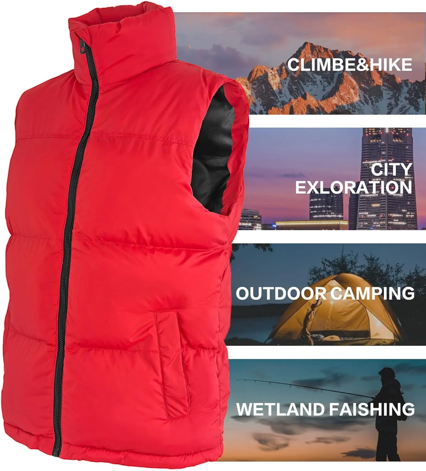 Mens Puffer Vest Winter Warm Puffy Vest Jacket for Men Stand Collar Sleeveless Coat with Pockets Casual Outwear