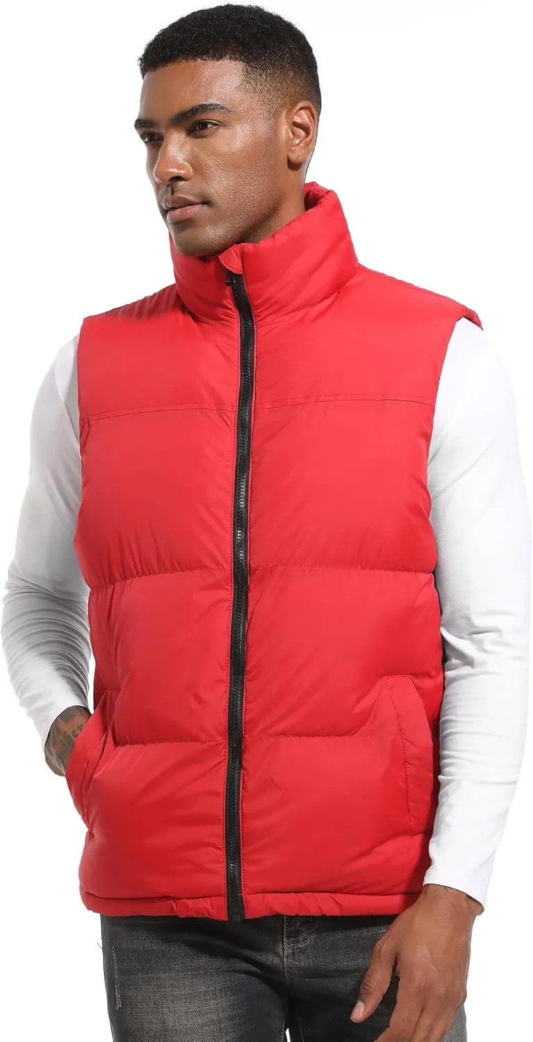 Mens Puffer Vest Winter Warm Puffy Vest Jacket for Men Stand Collar Sleeveless Coat with Pockets Casual Outwear