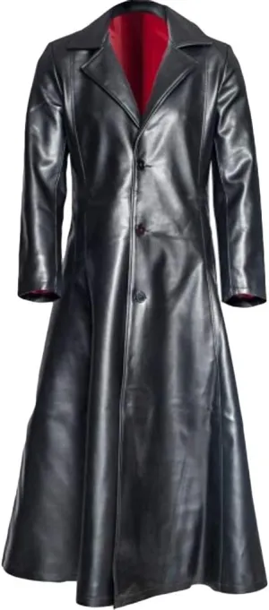 Mens Retro Leather Vintage Long Coat Trench Steampunk Gothic Jacket Overcoat Fashion Leather Gothic