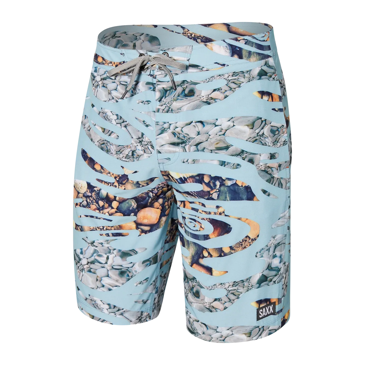 Men's SAXX Betawave Swim Shorts 19" Pattern: Ripple Camo-Fog Blue