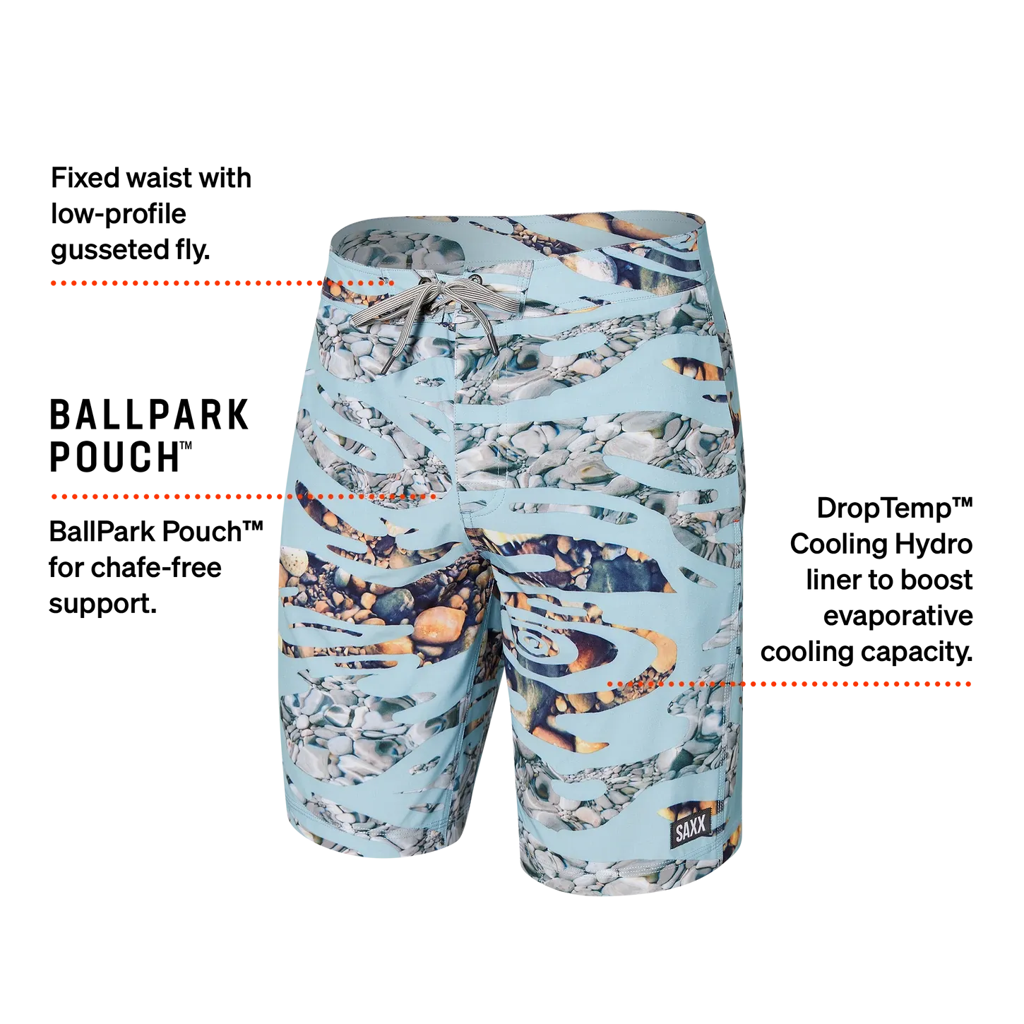 Men's SAXX Betawave Swim Shorts 19" Pattern: Ripple Camo-Fog Blue