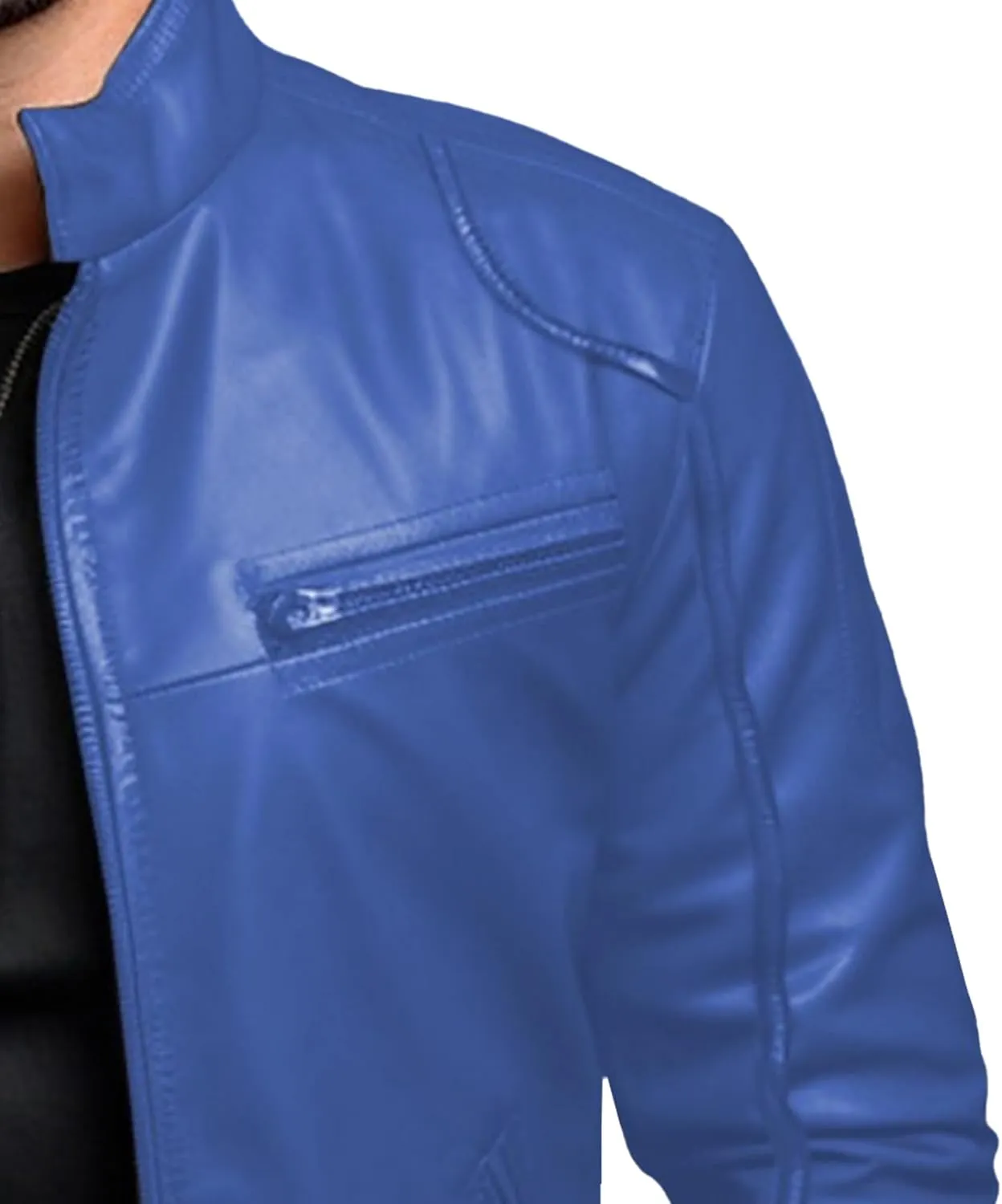 Men's Stand Collar Faux Leather Jacket Casual Zip Up Leather Motorcycle Jacket Solid Color Slim Punk Biker Outwear