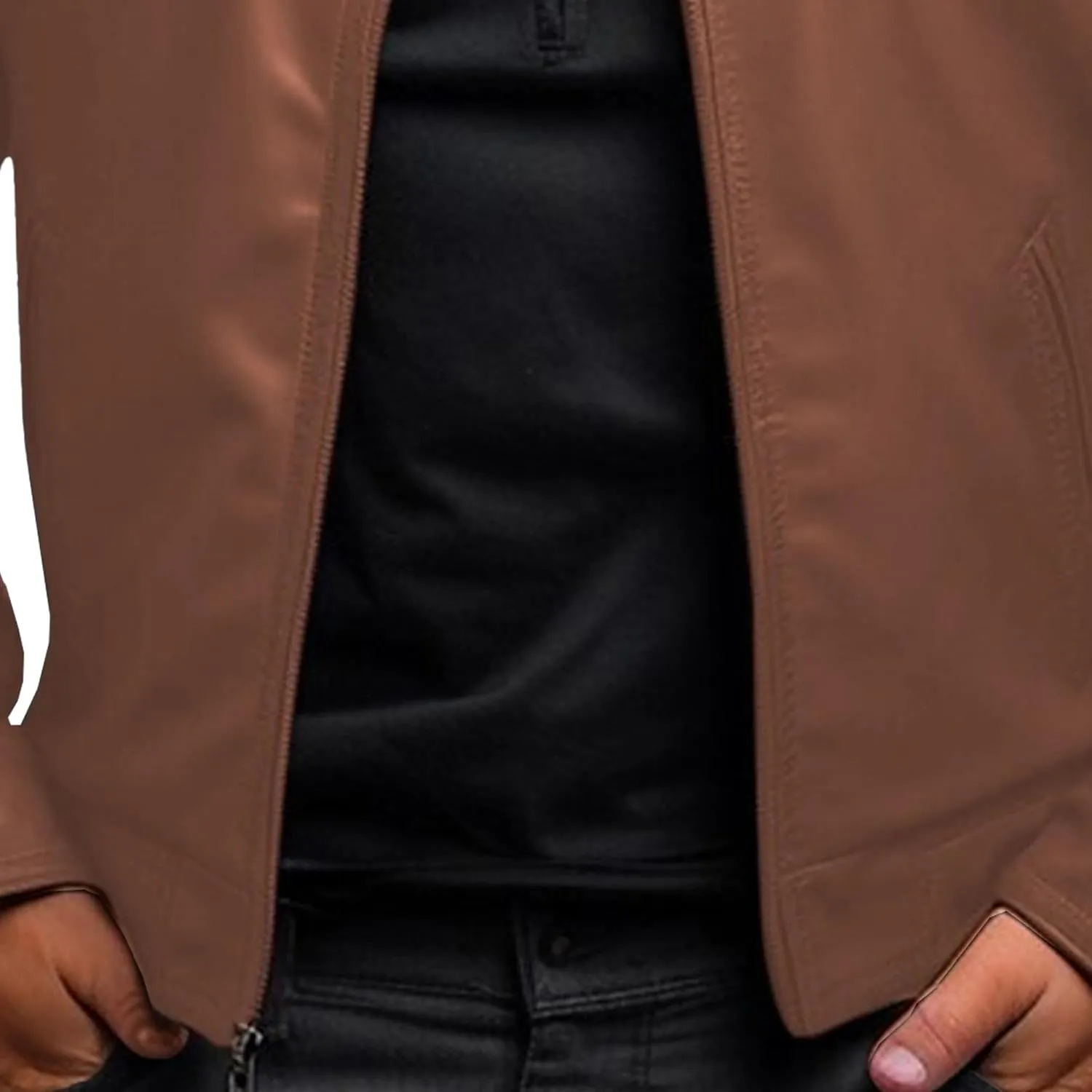 Men's Stand Collar Faux Leather Jacket Casual Zip Up Leather Motorcycle Jacket Solid Color Slim Punk Biker Outwear