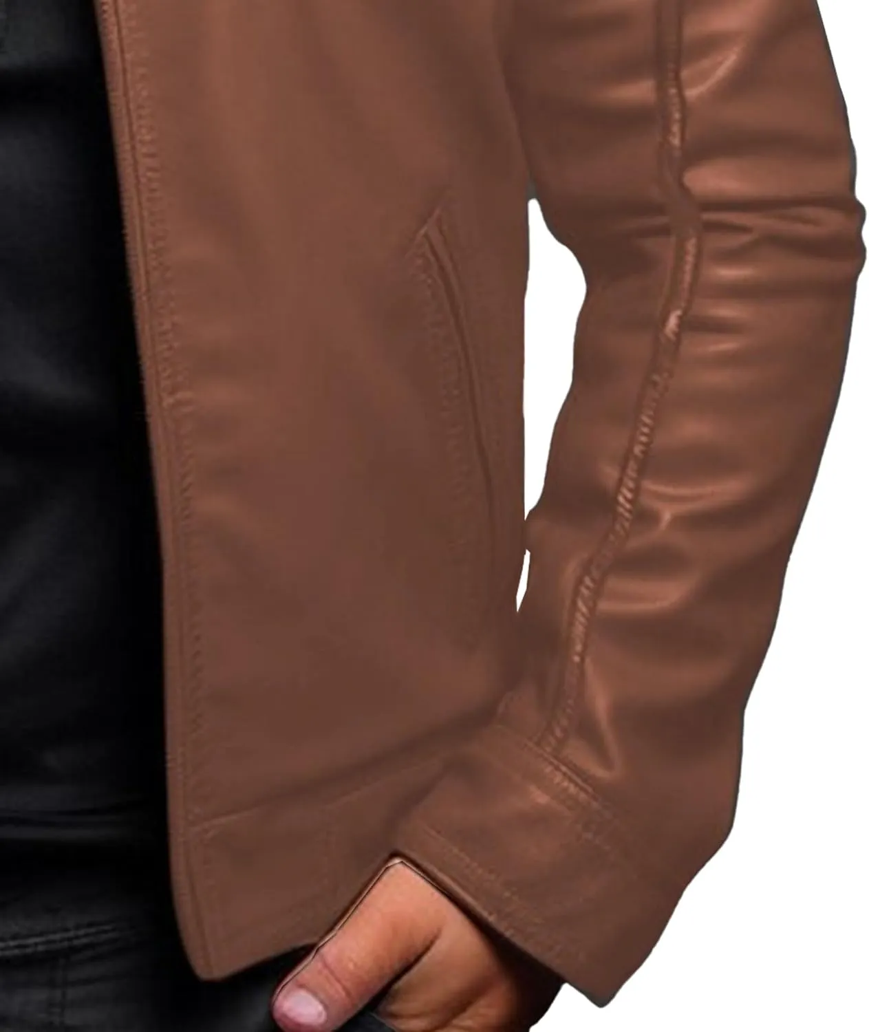 Men's Stand Collar Faux Leather Jacket Casual Zip Up Leather Motorcycle Jacket Solid Color Slim Punk Biker Outwear