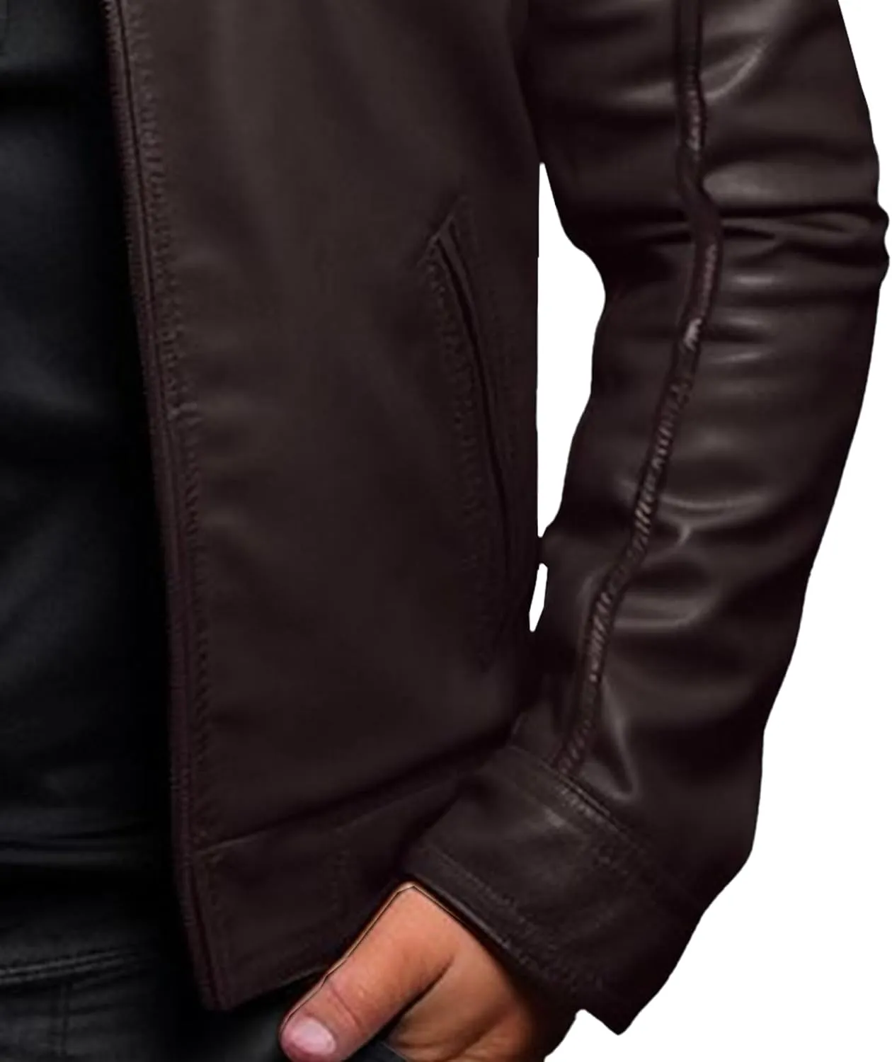 Men's Stand Collar Faux Leather Jacket Casual Zip Up Leather Motorcycle Jacket Solid Color Slim Punk Biker Outwear