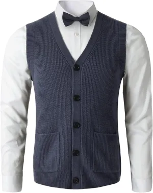 Men's Sweater Vest V-Neck Sleeveless Knitted Button Cardigan DXL Big and Tall Vest