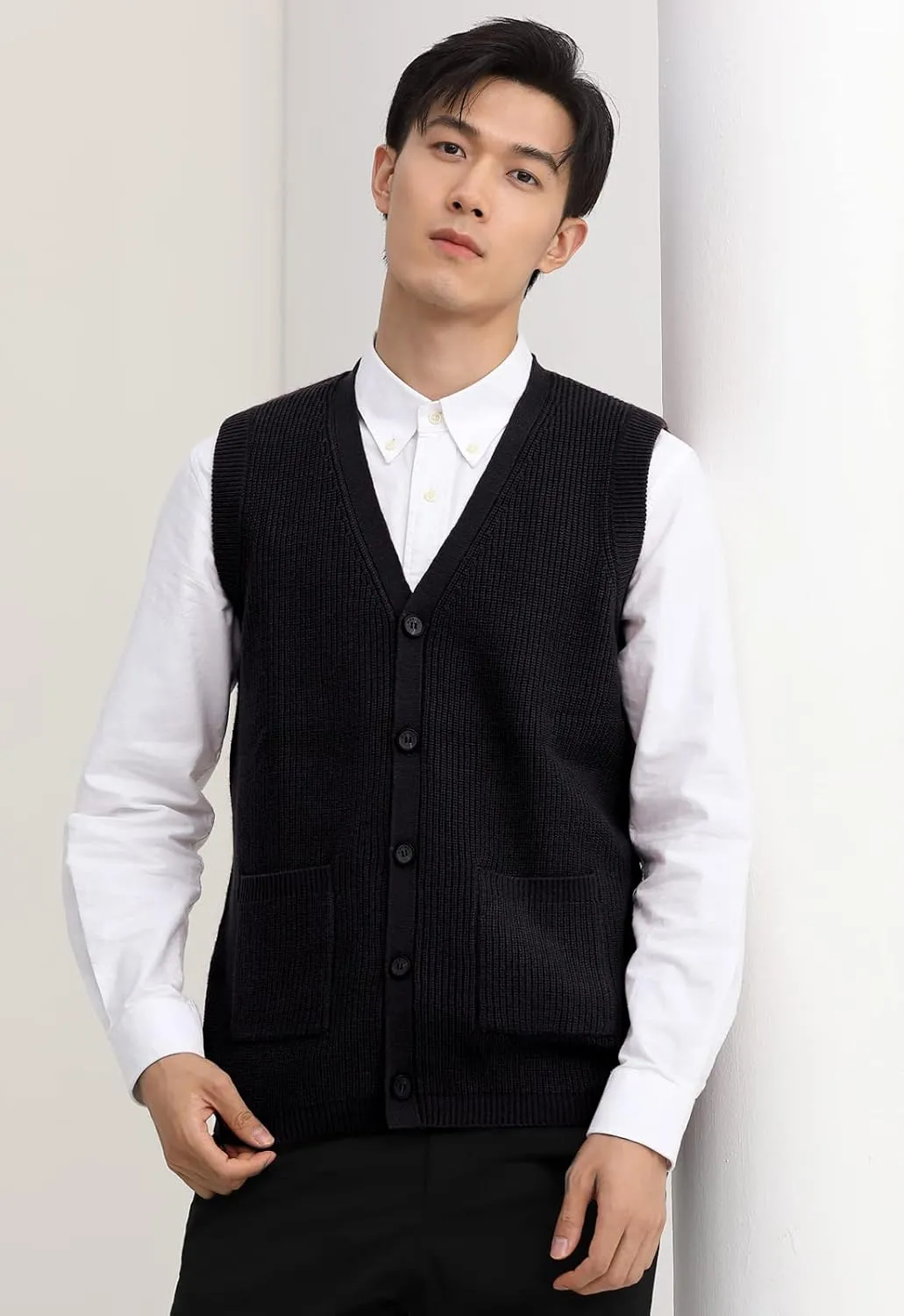 Men's Sweater Vest V-Neck Sleeveless Knitted Button Cardigan DXL Big and Tall Vest
