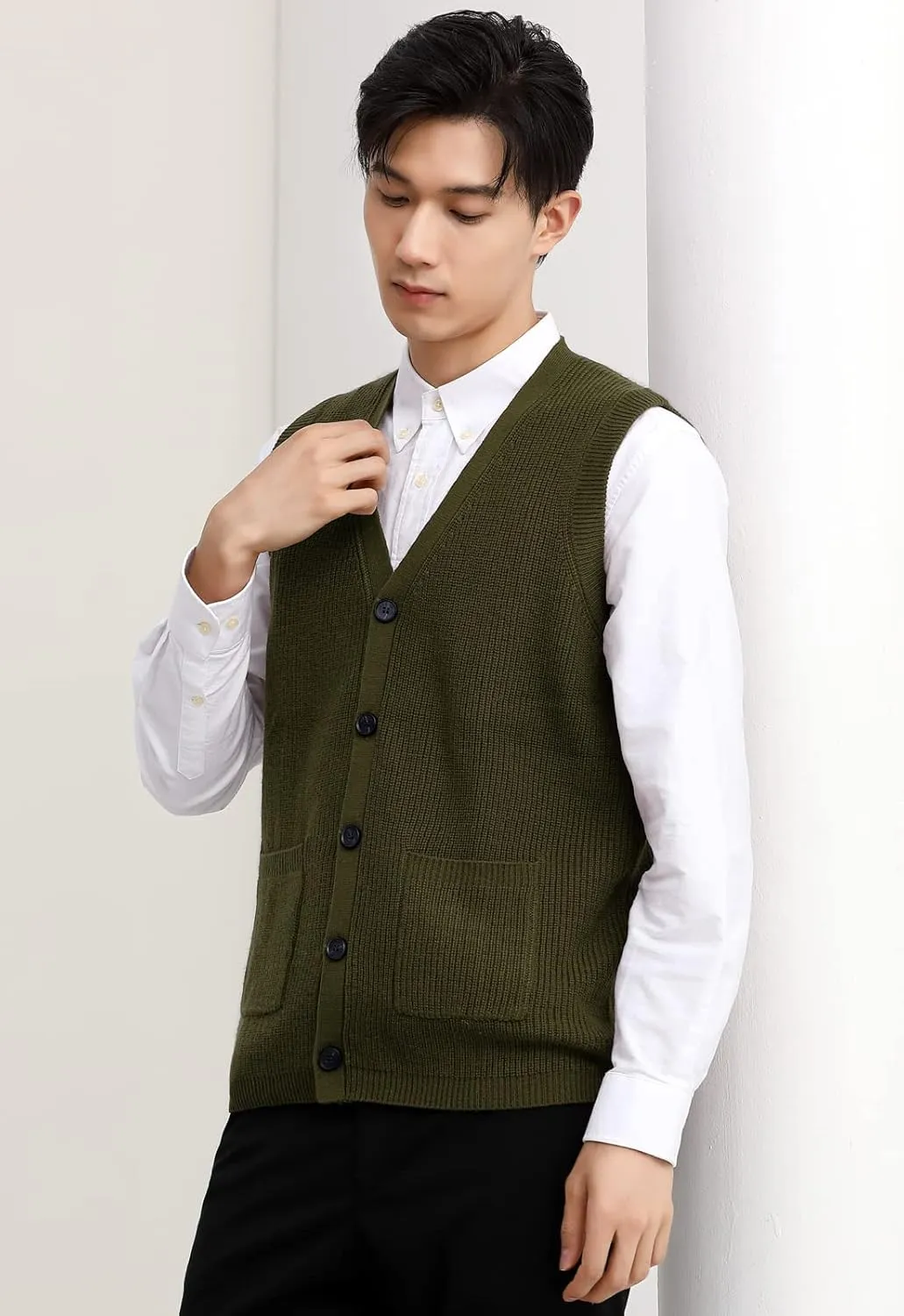 Men's Sweater Vest V-Neck Sleeveless Knitted Button Cardigan DXL Big and Tall Vest
