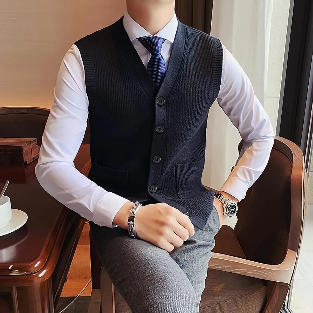 Men's Sweater Vest V-Neck Sleeveless Knitted Button Cardigan DXL Big and Tall Vest